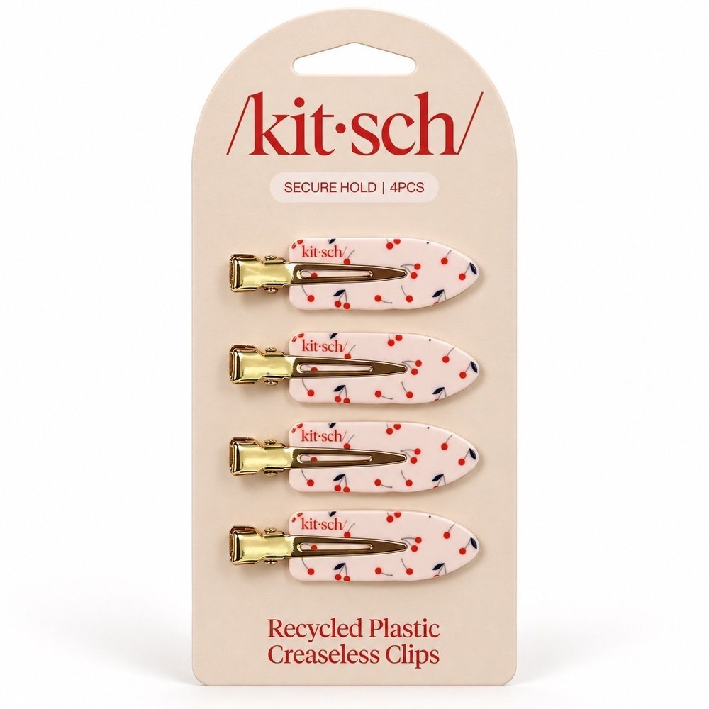 Kitsch Anthropologie Cherry Creaseless Hair Clips 4-Piece Set NWT Pink Red